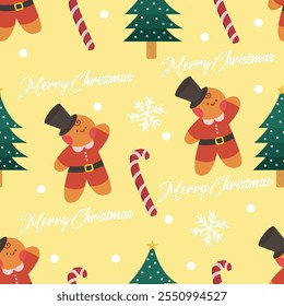 Hand drawn flat christmas seamless pattern design. Cute kawaii style. Suitable for wallpaper, backdrop, wrapping paper, children product, etc