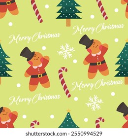 Hand drawn flat christmas seamless pattern design. Cute kawaii style. Suitable for wallpaper, backdrop, wrapping paper, children product, etc