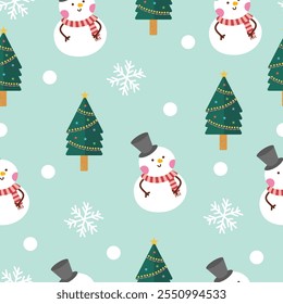 Hand drawn flat christmas seamless pattern design. Cute kawaii style. Suitable for wallpaper, backdrop, wrapping paper, children product, etc