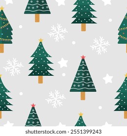 Hand drawn flat christmas seamless pattern design. Cute kawaii style. Suitable for wallpaper, backdrop, wrapping paper, children product, etc