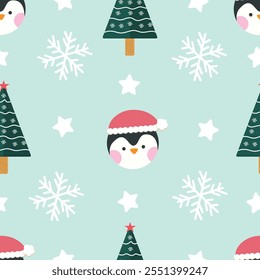 Hand drawn flat christmas seamless pattern design. Cute kawaii style. Suitable for wallpaper, backdrop, wrapping paper, children product, etc