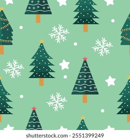 Hand drawn flat christmas seamless pattern design. Cute kawaii style. Suitable for wallpaper, backdrop, wrapping paper, children product, etc