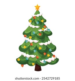 Hand drawn flat christmas tree illustration.