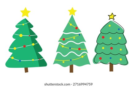 Colección de árboles de Navidad planos dibujados a mano