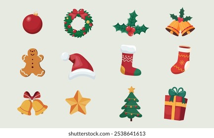 Navidades planas dibujadas a mano Elementos de Vector Diseño de colección