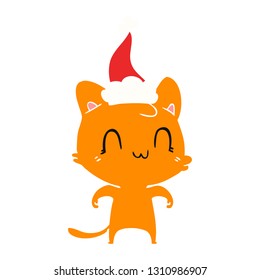 ilustración de color plano dibujada a mano de un gato feliz que lleva sombrero santa