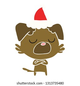 hand drawn flat color illustration of a dog wearing santa hat