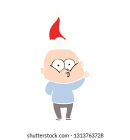 hand drawn flat color illustration of a bald man staring wearing santa hat