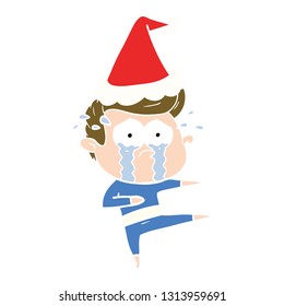 hand drawn flat color illustration of a crying dancer wearing santa hat