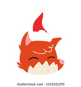 hand drawn flat color illustration of a fox face wearing santa hat