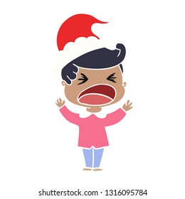 hand drawn flat color illustration of a shouting man wearing santa hat