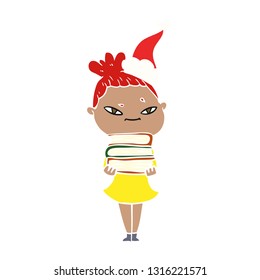hand drawn flat color illustration of a woman wearing santa hat