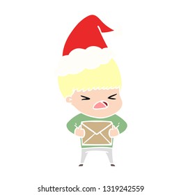 hand drawn flat color illustration of a stressed man wearing santa hat