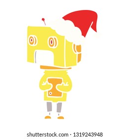 hand drawn flat color illustration of a robot wearing santa hat hand drawn flat color illustration of a robot wearing santa hat