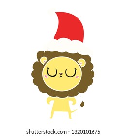 hand drawn flat color illustration of a lion wearing santa hat