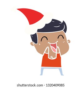 hand drawn flat color illustration of a man laughing wearing santa hat