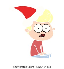 hand drawn flat color illustration of a staring man wearing santa hat