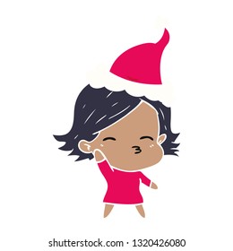 hand drawn flat color illustration of a woman wearing santa hat