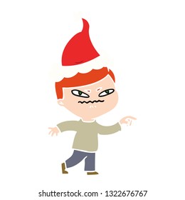 hand drawn flat color illustration of a angry man pointing wearing santa hat
