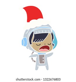 ilustración de color plano dibujada a mano de una astronauta que habla con sombrero santa