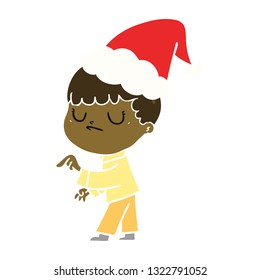 handgezeichnete, flache Illustration eines grauschigen Jungen mit Santa-Hut