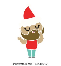 hand drawn flat color illustration of a man with beard wearing santa hat