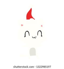 ilustración de color plano dibujada a mano de un gato feliz que lleva sombrero santa