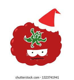 ilustración de color plano dibujada a mano de un tomate enojado que lleva sombrero santa