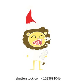 ilustração de cor plana desenhada à mão de um médico leão rugido usando chapéu de santa