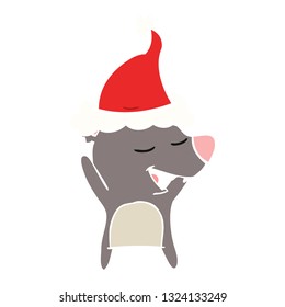 hand drawn flat color illustration of a bear wearing santa hat