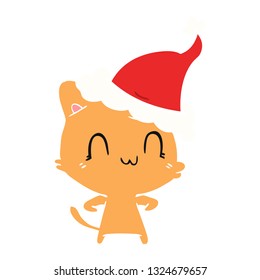 ilustración de color plano dibujada a mano de un gato feliz que lleva sombrero santa