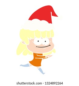 ilustración de color plano dibujada a mano de una mujer sonriente que lleva sombrero santa