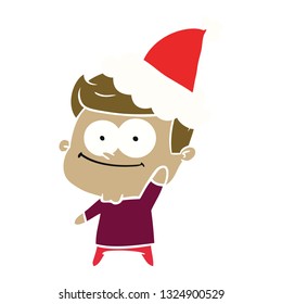 hand drawn flat color illustration of a happy man wearing santa hat