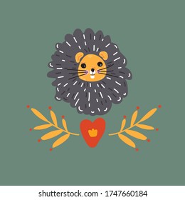  Hand drawn flat color illustrations. sketch drawings. Lion. Cartoon  characters. Funny cartoon 