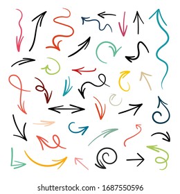 Hand Drawn Flat Colorful Arrows Set - Vector Arrow Symbol Collection