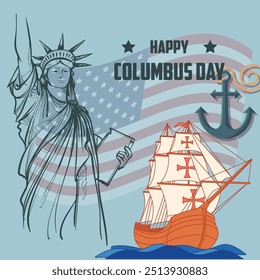Hand drawn flat columbus day background	