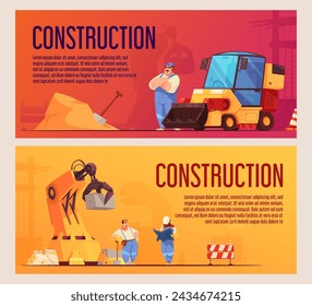 Hand drawn flat construction banner set
