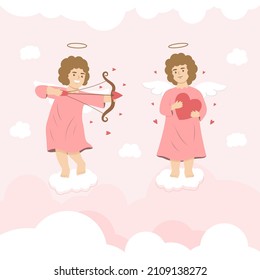Hand drawn flat cupid character, vector illustration