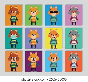 Colección de expresiones de dibujos animados de Cat lindo dibujada a mano