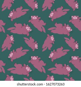 Hand drawn flat cute cats collection. Seamless pattern of kittens with different emotions and poses. Vector illustration for childish decoration clothes, patterns, stickers, cards, fabric, textile