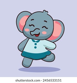 hand drawn flat cute elephant run character cartoon set with sign  for elements, clipart