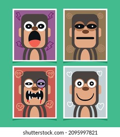 Hand drawn flat cute monkey cartoon collection