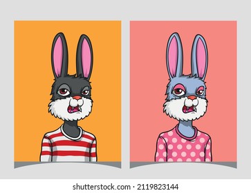 Hand drawn flat cute rabbit cartoon expression collection