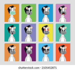 Hand drawn flat cute zebra cartoon expression collection