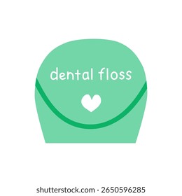 Ícone de fio dental plano desenhado à mão isolado no fundo branco. Texto escrito à mão.