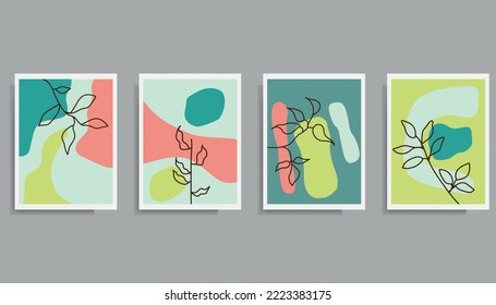 Hand drawn flat design boho wall art four canvas wall decor