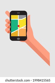 diseño plano dibujado a mano y teléfono móvil con vista de mapa