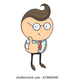 Hand drawn flat design colorful cartoon vector illustration. Art work or sticker with funny character. Young businessman or office manager showing gesture thumb up meaning i like it.