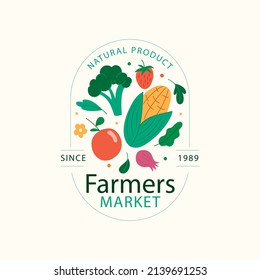 hand drawn flat design farmers market logo template vector