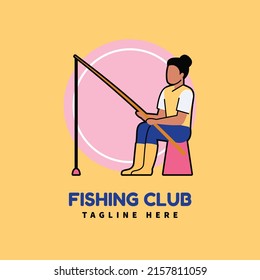 hand drawn flat design fishing logo template